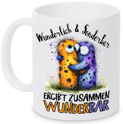 Valentinstag Tasse mit lustigem Spruch, Partner Geschenk Mann Frau Freund Freundin, Liebe Geschenk Beziehung, Monster Motiv Wunderbar Spruch Kaffeetasse