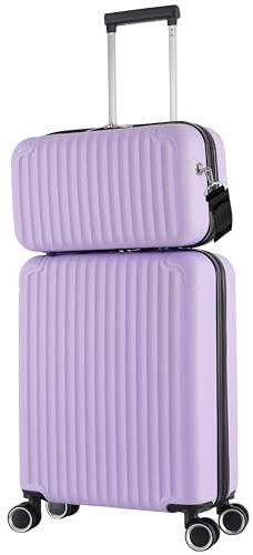 R.Leone Valigia Ryanair 55x40x20 cm + 40x20x25 cm Set 2 Pezzi Trolley Bagaglio a mano 4 Ruote e Beauty Case in ABS (Lilla, 999 Set 2 Pezzi S+XS)