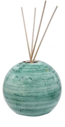 sicilia bedda - Diffusore per Ambienti Profumatore con Bastoncini in Ceramica di Caltagirone - Sfera Moderna Diametro 8 CM (Verde Acqua)