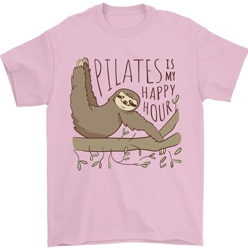 Pilates My Happy Hour Lustiges Yoga-Faultier-T-Shirt für Herren, 100 % Baumwolle, hellrosa, M