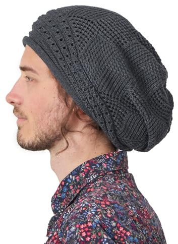 CHARM Sommer Crochet Dünne Mütze Damen Häkel Long Beanie Mütze Rasta Mütze Beret Cap für Herren aus Baumwolle Groß