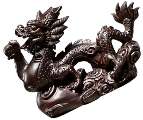 Alipis Dekorative Holzfigur Holzgeschnitztes Sternzeichen-Ornament Geschnitzte Drachenfigur Bürodekoration Kunsthandwerk Drachendekor Drachenschmuck Schreibtisch hölzerne Statue Metall