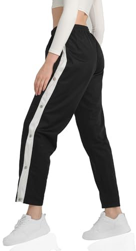 Kendindza Knopfhose Reha Hose Damen seitlich zu öffnen Jogginghose mit Druckknöpfen Relaxhose Damen Sporthose Damen Lang Trainingshose Damen Lang Freizeithose Damen Schwarz - XL