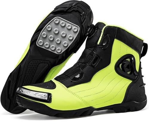 Stivali da Moto da Uomo da Uomo, Scarpe da Moto protettive Traspiranti alla Moda, Pelle in Microfibra Impermeabile, Scarpe da Moto,Verde,47
