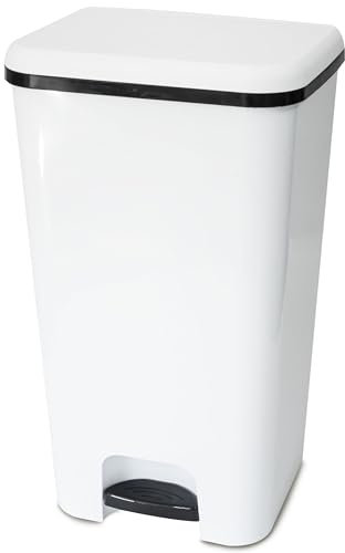 Hummelladen Mülleimer Treteimer 37 Liter eckig 30x33x59cm Weiss Kunststoff - Pedal zum Öffnen und Schliessen - Küche Pedaleimer Papierkorb Eimer Abfalleimer Abfallbehälter Mülltonne Müll Mistkübel