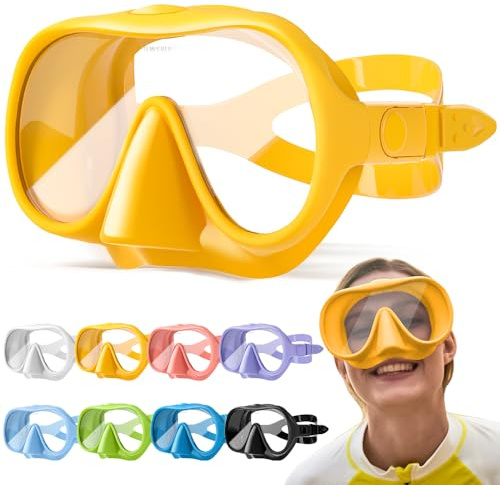 HINATAA Juego de esnórquel para adultos, gafas de buceo sin marco, 180°, ultra visión amplia, antivaho, antifugas, máscara de buceo profesional, gafas de natación para mujeres y hombres (amarillo)