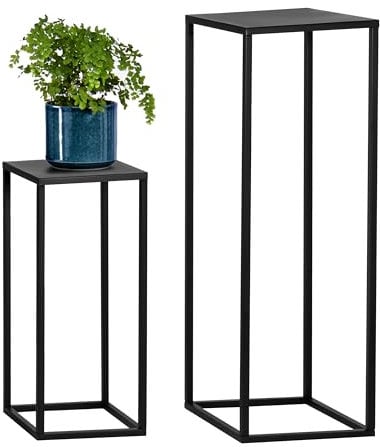 bremermann Juego de 2 taburetes de metal para plantas, soporte para plantas moderno ideal para sala de estar, pasillo y oficina, estantería de ahorro de espacio para decoración y plantas de interior