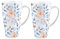 Purely Home Watercolour Flowers Tall Latte Mugs Set - Ceramic Painted Blue & Orange Floral Coffee Cup Set of 2 - Present/Gift