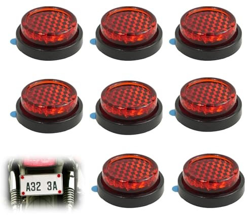 8pcs Number Plate Reflector Motorbike, 20mm Small Round Rear Red Reflectors Stick On For Motorbike Mot Vehicle Bicycle Gate Posts Mudguard Light Fenders License