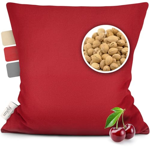 smøla Cojín de huesos de cereza para microondas, Körnerkissen 24x25cm I Cojín térmico 100% algodón I 750g de huesos de cereza I Bolsa de agua caliente natural para niños y adultos, vino tinto