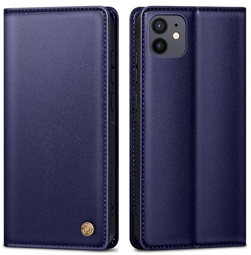 AIMOYU iPhone 12 Hülle, Premium Leder Handyhülle mit Kartenfach und Standfunktion, iPhone 12/12 Pro Flip Case Cover - Blau