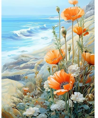 feelive Fleurs Peinture Diamant Adulte, DIY Mer Diamond Painting Complet 5D Diamond Painting Kit Artisanat Strass Point de Croix Painting pour Adultes, Enfants, Décoration Intérieur 30x40cm