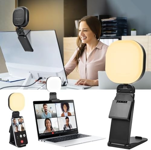 HOTUT Desktop Video Conference Lights for Zoom Meetings, Computer Desk Ring Light with Stand Phone Holder, Selfie Light with Adjustable Monitor Mount, 5 Light Modes&5 Brightness, for Filming Recording