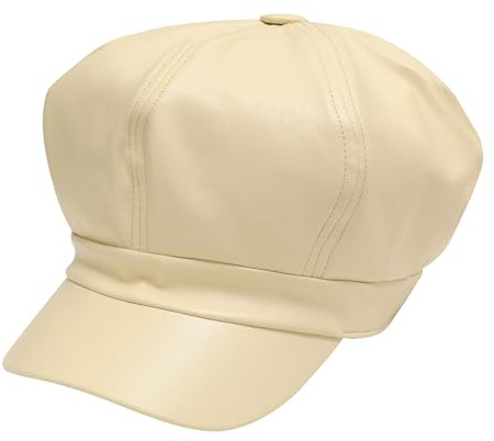 ZLYC Damen PU Leder Ballonmütze Schirmmütze Retro Baskenmützen | Wasserdichtes Leder Klassisch Kappe für Herbst Winter,Für Männer und Frauen geeignet