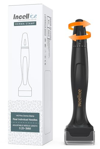 Derma Stamp Einstellbar, Microneedling Dermastamp 0-3mm, Microneedling Roller Hair Growth, Micro Needle Stamp mit 140 Titan Echte Nadeln, Derma Pen für Haar, Bart, Gesicht & Körper - Schwarz