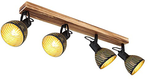 LED Deckenlampe schwarz gold Wohnzimmerleuchte Landhaus Deckenstrahler 4 flammig Holzlampe, schwenkbare Spotleiste, Metall, 4x E27 LED warmweiß, LxBxH 80x12,5x25 cm