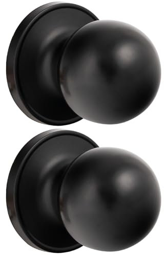 HOSOM 2 Pack Dummy Door Knob Matte Black Dummy Door Knob Single Side Closet Door Knob Set Keyless, Exterior/Interior Door Handle, Individual Non-Turning