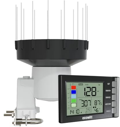 ECOWITT WH5360H Regenmesser, hochpräzise digitale 3-in-1 Anzeige für zu Hause mit Innenthermometer-Hygrometer, Regenmesser für den Außenbereich zur Aufzeichnung der Niederschlagsmenge mit Vogelspike