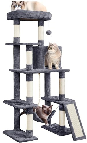 Yaheetech 159cm Large Cat Tree, Multi-Level Cat Play Tower with Scratching Posts Warm Condo Hammock, Plush Pet Furniture for Indoor Kittens
