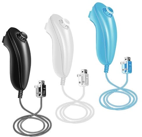 XiQiDianr Nunchuck Controller,3 Pack Nunchuck Controller Replacement for wii Nunchuck Controller Joystick Gamepad, Compatible with Nintendo Wii & Wii U Console (Black+White+Blue)
