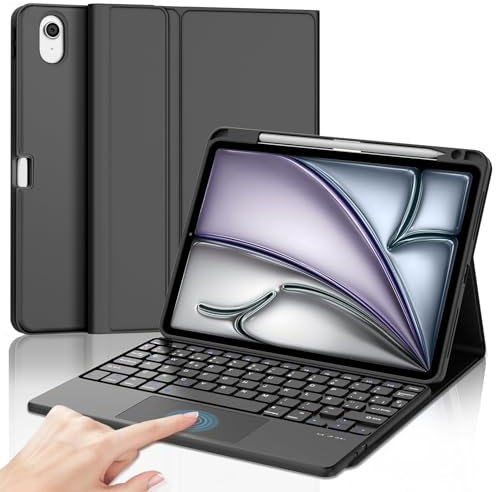 IVEOPPE Funda Teclado iPad Air 11 (M2 2024/M3 2025) con Touchpad, Cover Teclado Trackpad Español Ñ Bluetooth Magnética Desmontable para iPad Air M2 2024/M3 2025 11 Pulgadas, Negro