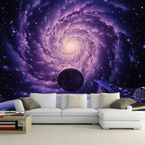 YueMingDi Study Living Room Background Wall Wallpaper Purple Starry Sky Landscape Creative Living Room Sofa Tv Wallpaper-250Cm×170Cm