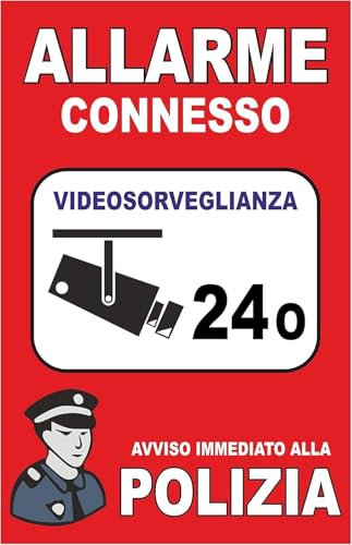 M-ITALY CARTELLO SEGNALETICO - ALLARME CONNESSO POLIZIA 24 ROSSO - Adesivo Extra Resistente, Pannello in Forex, Pannello In Alluminio (Plastica, 30x42 cm)