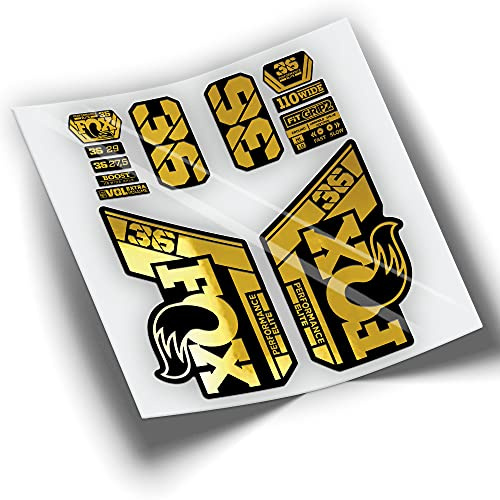 Ref: VP427 Aufkleber, kompatibel mit Fox 36 Elite 2021–2025, MTB, Sticker, Aufkleber, Aufkleber für Mountainbikes, (verchromtes Gold)