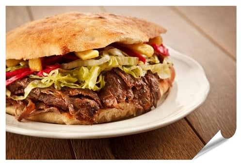 islandburner XXL Bild Poster Leckerer Döner Kebab auf einem weißen Teller serviert Premium Bilder Fotodruck