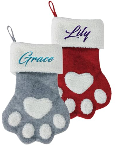 Rainsar Weihnachtsstrumpf Personalisiert Hund Katze, Nikolausstrumpf mit Namen, Pfotenförmige Weihnachtssocken zum Aufhängen, Nikolaus Socken Personalisiert Geeignet für Zuhause, Feste und Dekoration