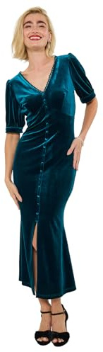 Joe Browns Women's V Neck Stretchy Velour Dress, Regular, Turquoise, UK 18