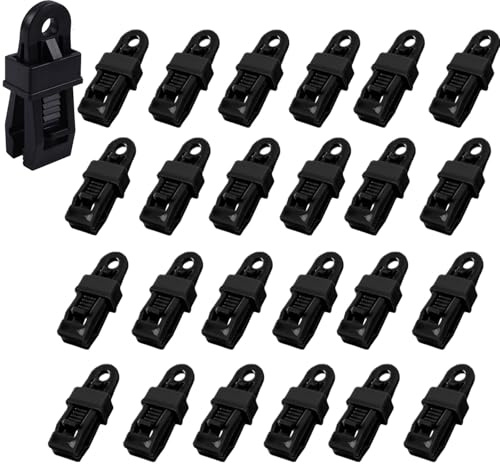 25PCS Heavy Duty Tarpaulin Clips & Tarp Clamps – Reusable Tarp Clips, Durable Plastic Windproof Clips for Canopy, Camping Tents, Boat Covers & Outdoor Awning (Black)