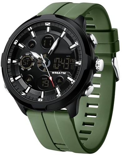 findtime Digitale Analoge Armbanduhr Herren Groß Zifferblat Sportlich Militär Herrenuhr Wasserdicht Led Beleuchtung Chronograph Stoppuhr Wecker Kalender Multifunktionale Uhren Robust Schwarz Gold