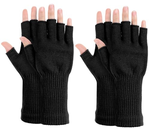 Grevosea 2 Pair Fingerless Warm Gloves - Winter Half Finger Gloves Thickened Knit Touchscreen Stretchy Mittens for Men Women
