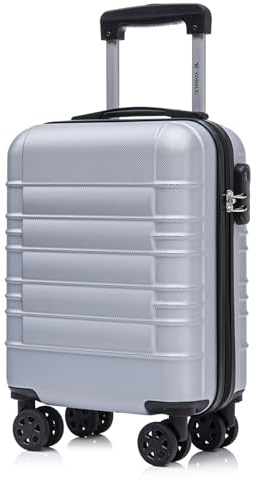 YONSLY Koffer Suitcase S Silber, Trolley Reisekoffer, Kabinenkoffer Rollkoffer Handgepäck mit 4 Rollen 360°, Hartschalenreisekoffer, Zahlenschloss, Weicher Gummigriff