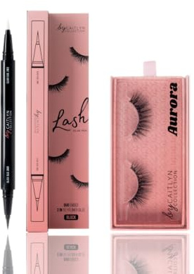By Caitlyn 2-in-1 Lash Glue Eyeliner Pen (Black Shade) & Luxury Vegan Lashes (Aurora Style) Bundle