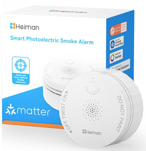 Heiman Rauchmelder Matter mit Temperatur und Feuchtigkeitssensor, S1-TM | austauschbare 5-Jahres-Batterie, Magnethalterung, kompatibel mit Apple HomeKit, SmartThings, Home Assistant und Homey