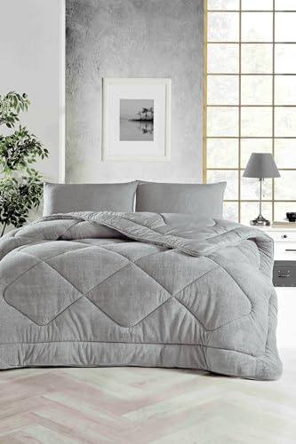 ELY PARKER Bettdecke 200x200 cm Ganzjahresdecke ohne Bezug – Doppelseitig Wellsoft & Baumwollgewebe, 300 g/m² Füllung, Waschbar & Hautfreundlich, Grau