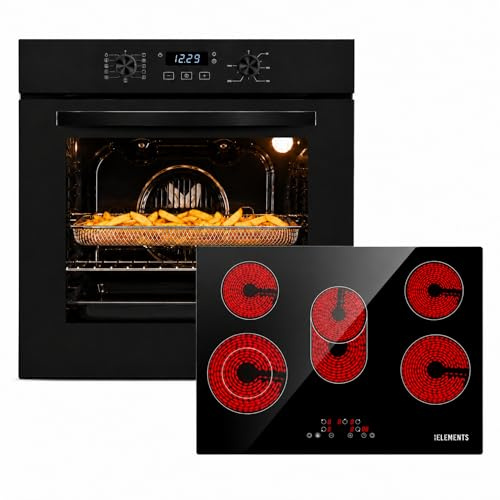 Autarkes Herdset 60 cm – Einbaubackofen mit Air Fry & Steam Clean, Glaskeramik Kochfeld 77 cm mit Flexzone, Dual-Ring Kochzone, Timer, Kindersicherung, 9 Leistungsstufen, A+ Energieklasse