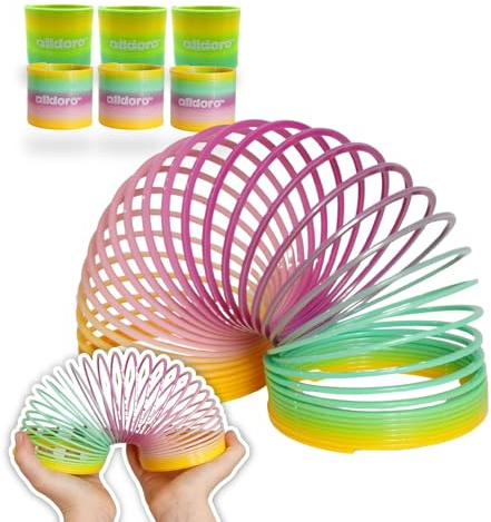alldoro Flexi Treppenläufer Spirale 6er Set, Anti-Stress-Spielzeug | Fidget Toy, Fidget-Spielzeug in Regenbogenfarben, ideal als Geschenk für Kinder, Treppenhüpfer für Kinder ab 3 Jahre