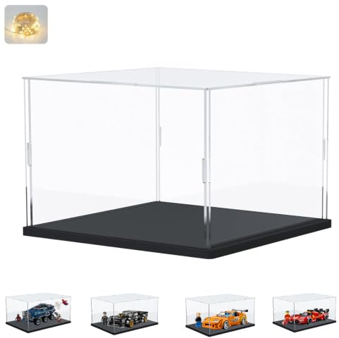 Acryl Vitrine Schaukasten 3mm & Led für LEGO 77262 Hoonicorn V1 Modellautos | Transparente Displayvitrine plexiglas für 77260 Supra MK4 77261 Ferrari 499P 76349 77255 77259 77258, Schwarz 20x10x10cm