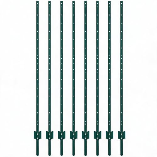 IDEALHOUSE No-Dig U-Profil Metall-Zaunpfosten aus Stahl, grün pulverbeschichtet – rost- & UV-beständig – Heavy-Duty Zaunpfähle für Draht-/Elektrozaun, Garten/Hof/Farm | 7 feet | 6 Pieces