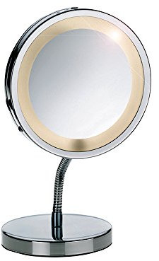 Kela 21496 Standspiegel, 1-/3-fach Vergrößerung, mit Beleuchtung, Ø 15cm, Metall, Lola, Verchromt, Metallic