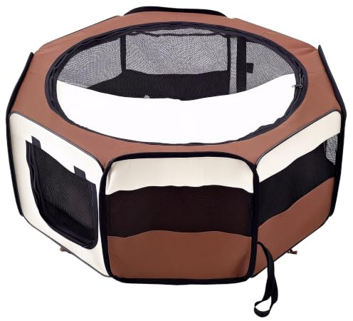 PawHut 600D Oxford Soft Fabric Kennel Cat Dog Playpen Dia 90 x 41H cm Brown | Portable Lightweight Foldable Pet Puppy Rabbit Guinea Pig Pen Run, Indoor & Outdoor