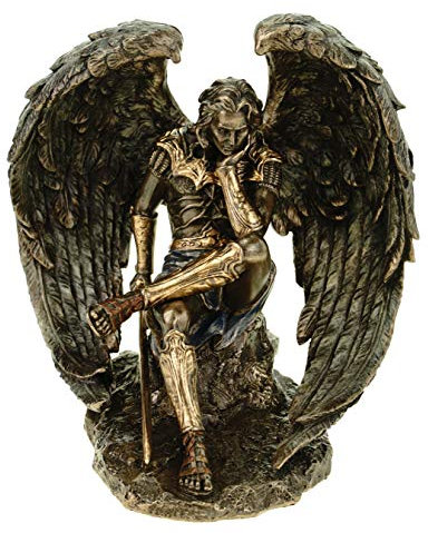 Veronese Gefallener.Engel Luzifer mit Schwert Figur bronziert Skulptur Satan Teufel
