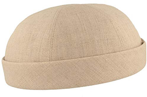 Bullani Sommer Docker-Cap Dockermütze Seemannsmütze aus 100% Leinen – Made IN Germany – Beige - Gr- 55