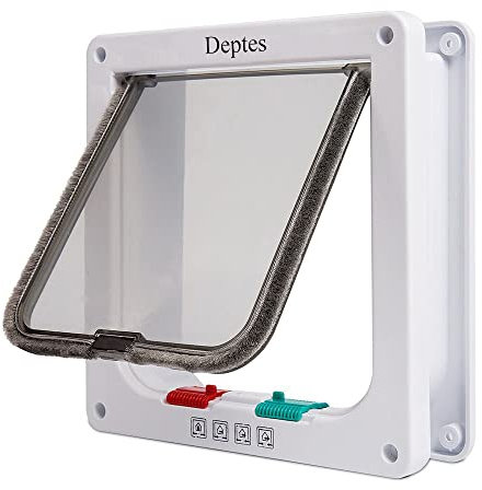 Depets Medium Chatière Porte avec serrure à 4 voies (extérieur de taille 191 x 198 cm) magnétique pour animal domestique kit de porte Blanc résistant aux intempéries Porte Chat pour chats et Doggy