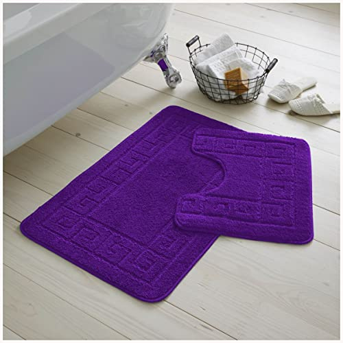 GC GAVENO CAVAILIA 2 Piece Greek Bath Mat, Non Slip Bathroom Toilet Rug, PURPLE, 75 x 50 x 2 cm,42095408