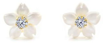 Damen & Kinder Perlmutt Blumen Ohrstecker - Gelbgold 9 Karat (375) - Geschenkbox - Garantiezertifikat