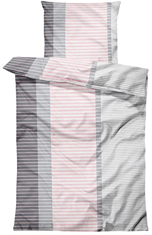 Leonado Vicenti 4 teilig Bettwäsche 135x200 cm rosa grau gestreift Microfaser 2 Garnituren